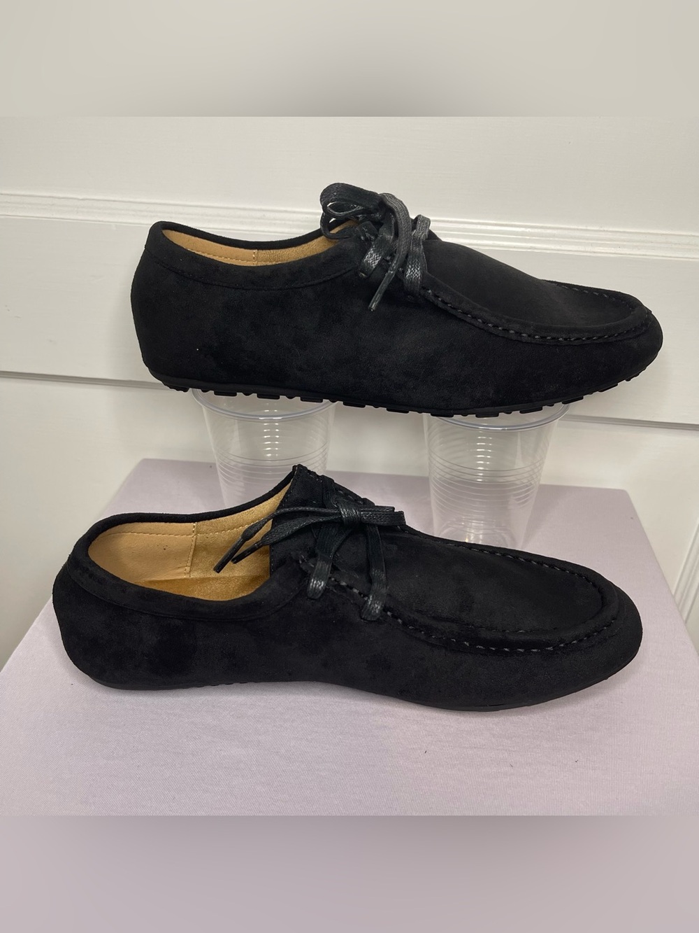 Black Loafers Moccasins Suede Slip On Flats Tie Up Size 38 Work New By Ecetana